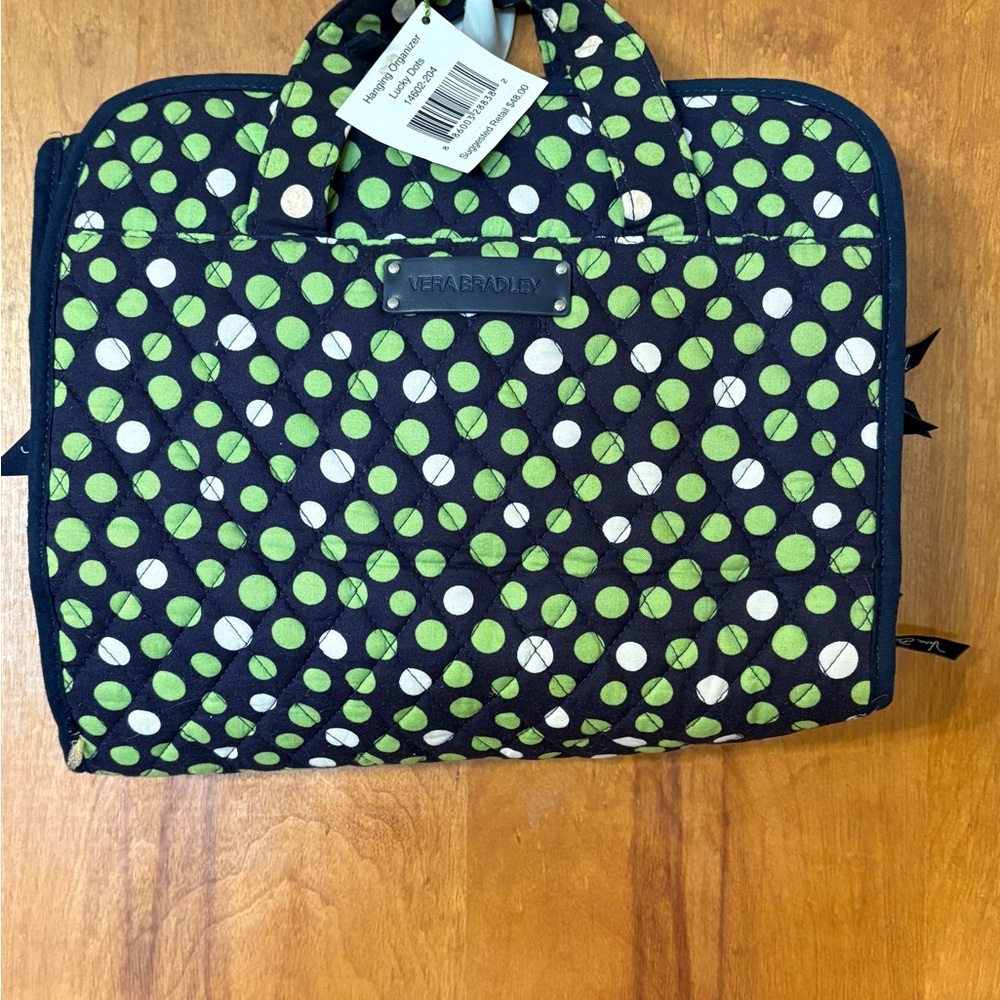 Vera Bradley Navy Travel Bag with Lime Green & White Polka Dots